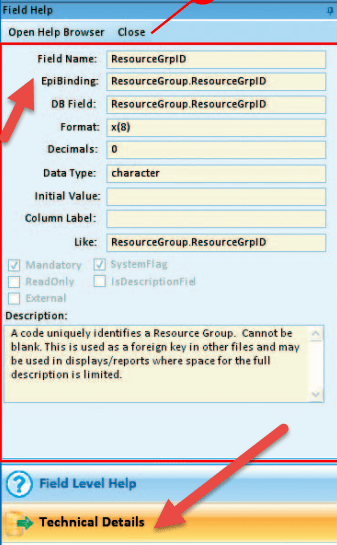 Epicor help technical details